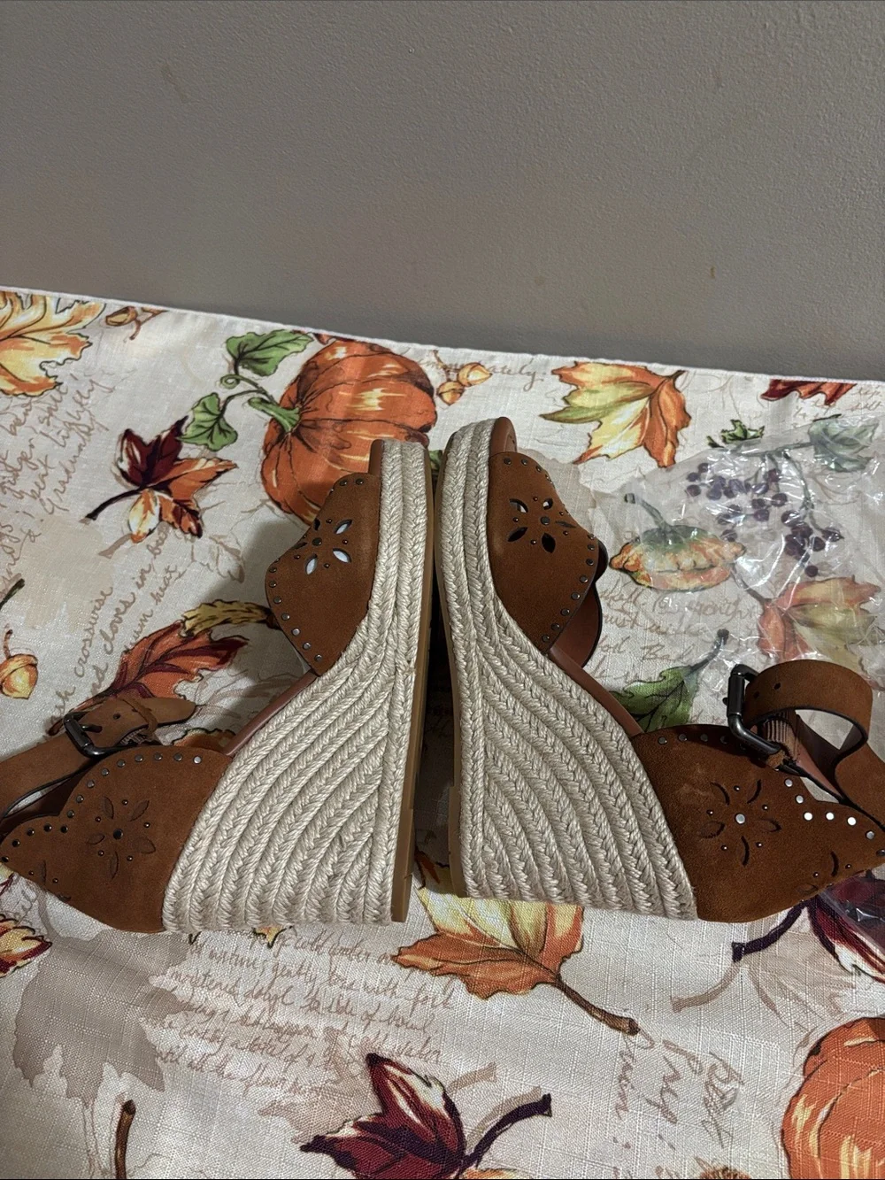 Coach Brown Suede Cutout Wedge Sandals